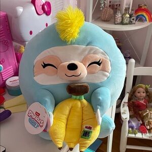 Squishmallows Blue Sloth with Yellow Banana